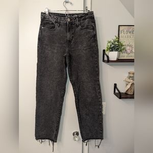 Black Distressed Wide Leg High Rise Jeans